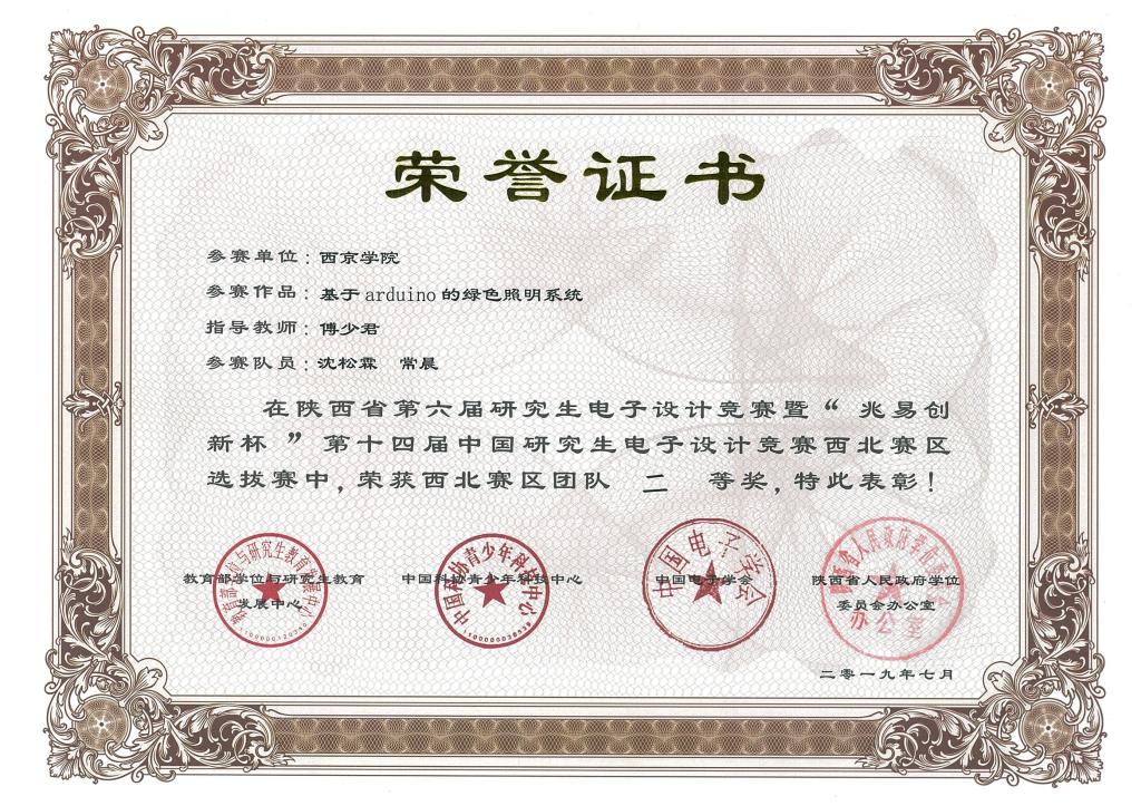 陕西省第六届研究生电子设计竞赛荣获西北赛区二等奖